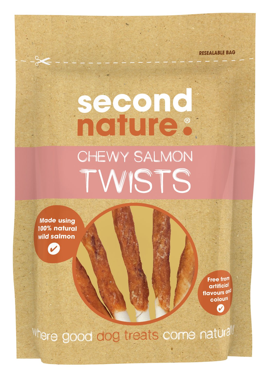 Second Nature SECOND NATURE Dog Treats Chewy Salmon Twists 85g