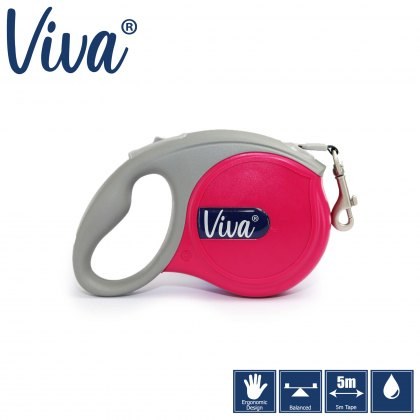 ANCOL Viva Retractable 5m Lead Raspberry M