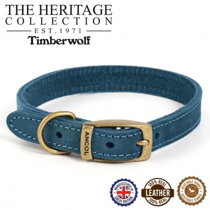 ANCOL Timberwolf Leather Collar Blue 45-54cm Size 6