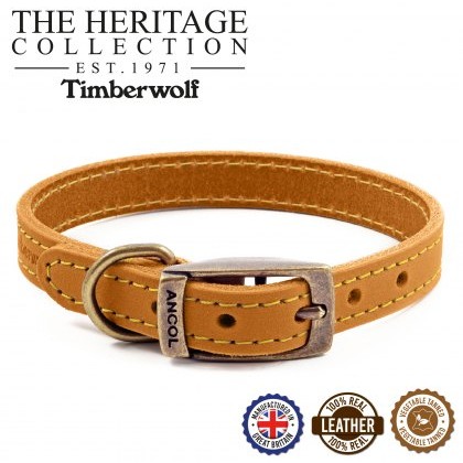 ANCOL Timberwolf Leather Collar Mustard 45-54cm Size 6