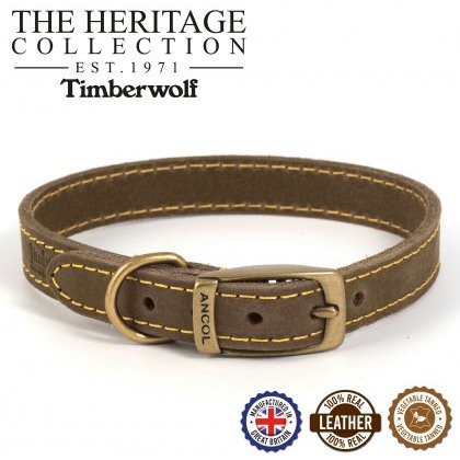 ANCOL Timberwolf Leather Collar Sable 50-59cm Size 7