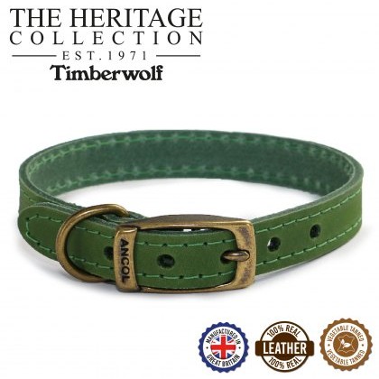 ANCOL Timberwolf Leather Collar Green 50-59cm Size 7