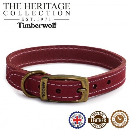ANCOL Timberwolf Leather Collar Raspberry 50-59cm Size 7