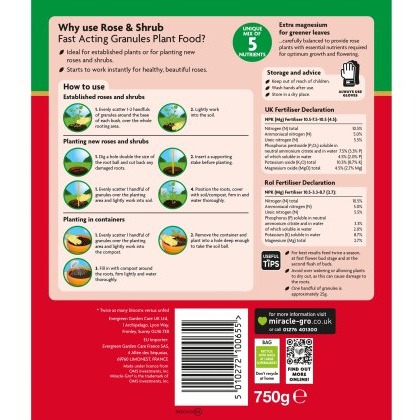 MIRACLE-GRO® Rose & Shrub Fast Acting Granules Plant Food 750g MIRACLE-GRO® Rose & Shrub Fast Acting Granules Plant Food 750g