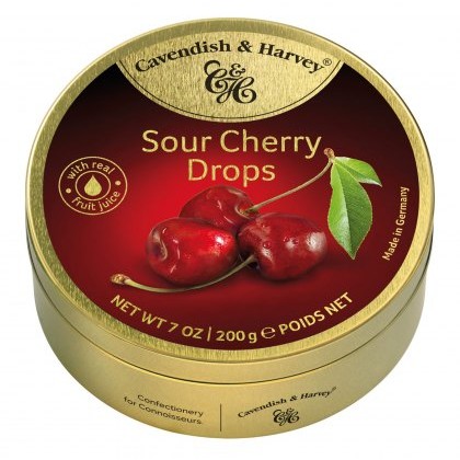 Cavendish & Harvey Travel Tin Sour Cherry Drops 200g Cavendish & Harvey Travel Tin Sour Cherry Drops 200g