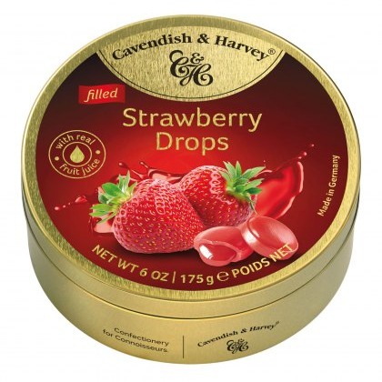 Cavendish & Harvey Travel Tin Strawberry Filled Drops 175g Cavendish & Harvey Travel Tin Strawberry Filled Drops 175g