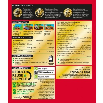 MIRACLE-GRO® Premium Rose & Shrub Continuous Release Plant Food 900g MIRACLE-GRO® Premium Rose & Shrub Continuous Release Plant Food 900g