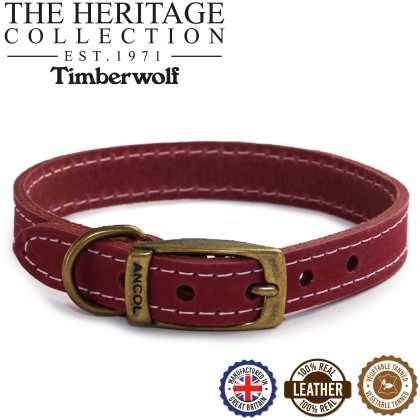 ANCOL Timberwolf Leather Collar Raspberry 28-36cm Size 3