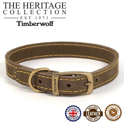 ANCOL Timberwolf Leather Collar Sable 28-36cm Size 3