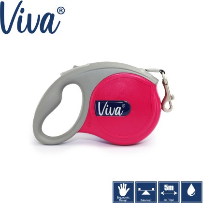 ANCOL Viva Retractable 5m Lead Pink S