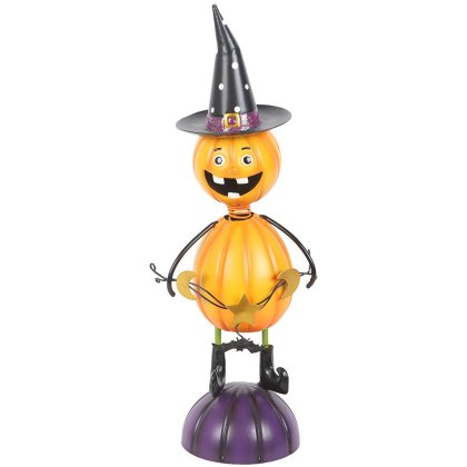 Orange Metal Pumpkin Man Ornament with Witch Hat Orange Metal Pumpkin Man Ornament with Witch Hat
