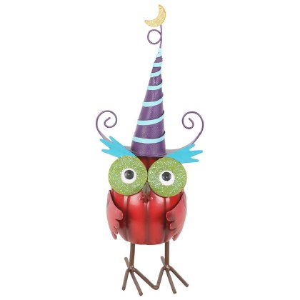 Red Metal Owl Ornament with Witch Hat Red Metal Owl Ornament with Witch Hat