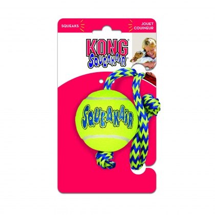 KONG SqueakAir Tennis Ball with Rope Medium