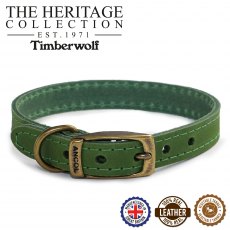 ANCOL Timberwolf Leather Collar Green 45-54cm Size 6