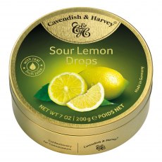 Cavendish & Harvey Travel Tin Sour Lemon Drops   200g Cavendish & Harvey Travel Tin Sour Lemon Drops   200g