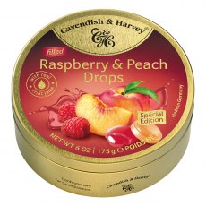 Cavendish & Harvey Travel Tin Raspberry & Peach   200g Cavendish & Harvey Travel Tin Raspberry & Peach   200g