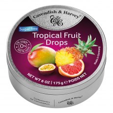 Cavendish & Harvey Travel Tin Sugar Free Tropical Fruit Drops 175g Cavendish & Harvey Travel Tin Sugar Free Tropical Fruit Drops 175g