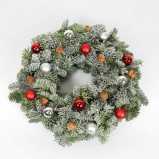 CHRISTMAS WREATH - Abies nobilis with Snow & Christmas Ball decoration - 28-30cm