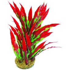 BETTA 8 Grn & Red Plastic Plant W /Sand Base*New*