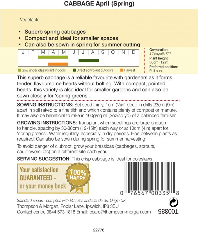 April Cubbage Thompson and Morgan Cabbage (Spring) April - Willowbrook Nursery and ...